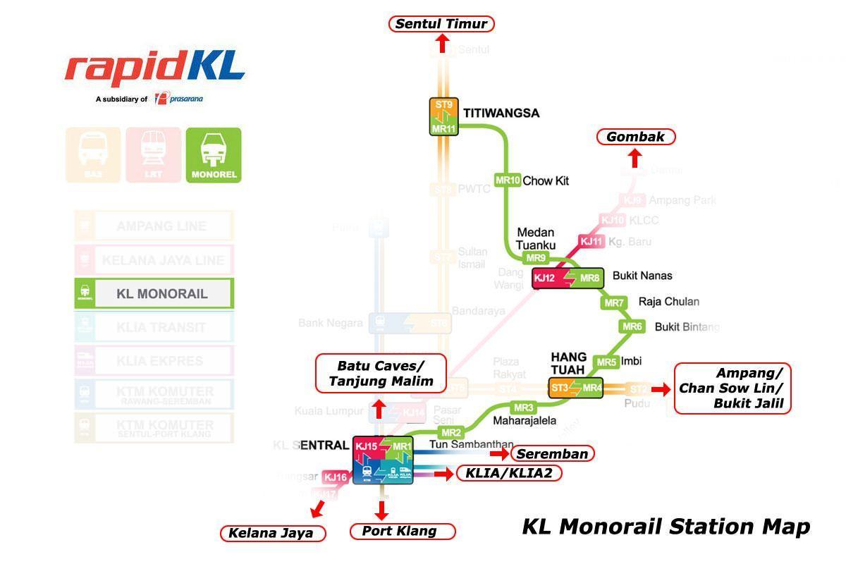 ฆ่า sentral monorail แผนที่