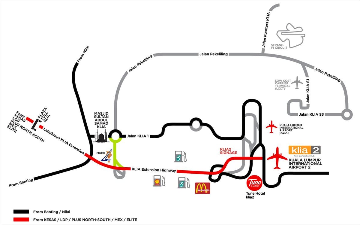 klia 1 และ 2 แผนที่